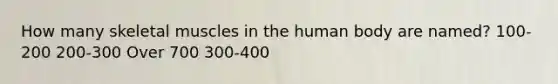 How many skeletal muscles in the human body are named? 100-200 200-300 Over 700 300-400