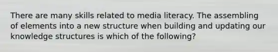 There are many skills related to media literacy. The assembling of elements into a new structure when building and updating our knowledge structures is which of the following?