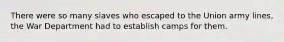 There were so many slaves who escaped to the Union army lines, the War Department had to establish camps for them.