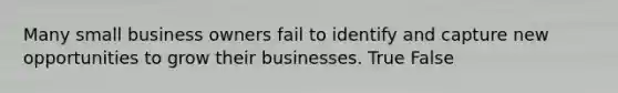 Many small business owners fail to identify and capture new opportunities to grow their businesses. True False