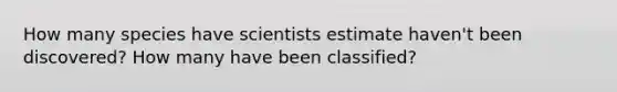 How many species have scientists estimate haven't been discovered? How many have been classified?