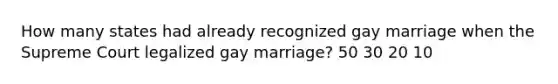 How many states had already recognized gay marriage when the Supreme Court legalized gay marriage? 50 30 20 10