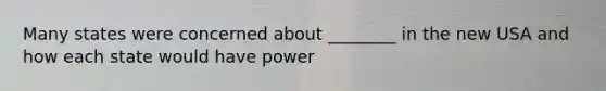 Many states were concerned about ________ in the new USA and how each state would have power