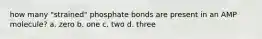 how many "strained" phosphate bonds are present in an AMP molecule? a. zero b. one c. two d. three