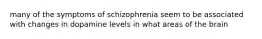 many of the symptoms of schizophrenia seem to be associated with changes in dopamine levels in what areas of the brain