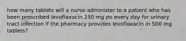 how many tablets will a nurse administer to a patient who has been prescribed levoflaxacin 250 mg po every day for urinary tract infection if the pharmacy provides levofloxacin in 500 mg tablets?