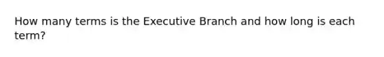 How many terms is the Executive Branch and how long is each term?