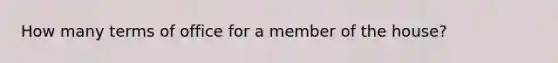 How many terms of office for a member of the house?