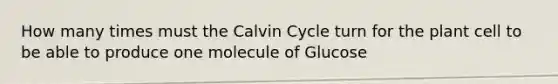 How many times must the Calvin Cycle turn for the plant cell to be able to produce one molecule of Glucose