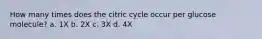 How many times does the citric cycle occur per glucose molecule? a. 1X b. 2X c. 3X d. 4X