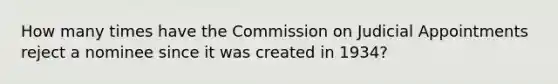 How many times have the Commission on Judicial Appointments reject a nominee since it was created in 1934?