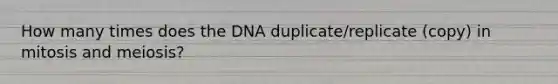 How many times does the DNA duplicate/replicate (copy) in mitosis and meiosis?