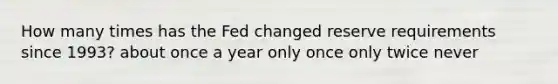 How many times has the Fed changed reserve requirements since 1993? about once a year only once only twice never