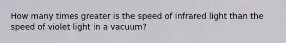 How many times greater is the speed of infrared light than the speed of violet light in a vacuum?