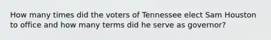 How many times did the voters of Tennessee elect Sam Houston to office and how many terms did he serve as governor?