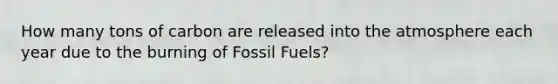 How many tons of carbon are released into the atmosphere each year due to the burning of Fossil Fuels?