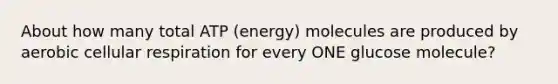 About how many total ATP (energy) molecules are produced by aerobic cellular respiration for every ONE glucose molecule?