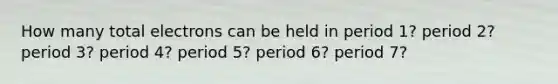 How many total electrons can be held in period 1? period 2? period 3? period 4? period 5? period 6? period 7?