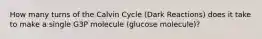 How many turns of the Calvin Cycle (Dark Reactions) does it take to make a single G3P molecule (glucose molecule)?