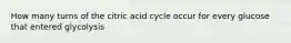 How many turns of the citric acid cycle occur for every glucose that entered glycolysis