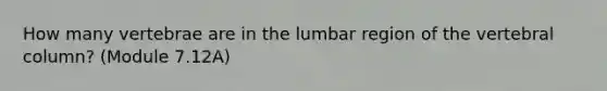 How many vertebrae are in the lumbar region of the vertebral column? (Module 7.12A)