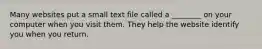 Many websites put a small text file called a ________ on your computer when you visit them. They help the website identify you when you return.