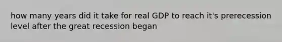 how many years did it take for real GDP to reach it's prerecession level after the great recession began