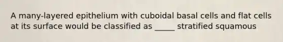 A many-layered epithelium with cuboidal basal cells and flat cells at its surface would be classified as _____ stratified squamous