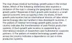 The map shows medical technology growth poles in the United States. Which of the following statements best explains a limitation of the map in showing the geographic context of these growth poles? Responses A Each growth pole location is a small special economic zone occupying a few city blocks. B Each growth pole location has an international division of labor where low-technology jobs are handled in less developed countries. C The pattern of medical technology growth poles across the country indicates the transformation of post-Fordist production systems. D Each growth pole location is supported by an international network of researchers and multinational corporate partners. E The pattern of medical technology growth poles across the country indicates a dependence on just-in-time production systems.