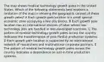 The map shows medical technology growth poles in the United States. Which of the following statements best explains a limitation of the map in showing the geographic context of these growth poles? A Each growth pole location is a small special economic zone occupying a few city blocks. B Each growth pole location has an international division of labor where low-technology jobs are handled in less developed countries. C The pattern of medical technology growth poles across the country indicates the transformation of post-Fordist production systems. D Each growth pole location is supported by an international network of researchers and multinational corporate partners. E The pattern of medical technology growth poles across the country indicates a dependence on just-in-time production systems.