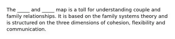 The _____ and _____ map is a toll for understanding couple and family relationships. It is based on the family systems theory and is structured on the three dimensions of cohesion, flexibility and communication.
