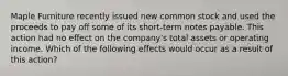 Maple Furniture recently issued new common stock and used the proceeds to pay off some of its short-term notes payable. This action had no effect on the company's total assets or operating income. Which of the following effects would occur as a result of this action?