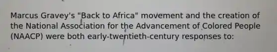 Marcus Gravey's "Back to Africa" movement and the creation of the National Association for the Advancement of Colored People (NAACP) were both early-twentieth-century responses to: