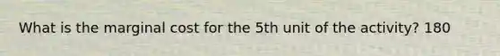 What is the marginal cost for the 5th unit of the activity? 180