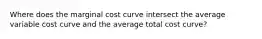 Where does the marginal cost curve intersect the average variable cost curve and the average total cost curve?