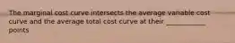 The marginal cost curve intersects the average variable cost curve and the average total cost curve at their ____________ points