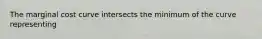 The marginal cost curve intersects the minimum of the curve representing