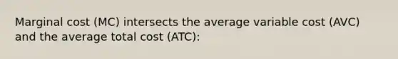 Marginal cost ​(MC​) intersects the average variable cost (AVC​) and the average total cost (ATC​):