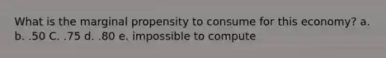 What is the marginal propensity to consume for this economy? a. b. .50 С. .75 d. .80 e. impossible to compute