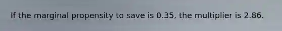 If the marginal propensity to save is 0.35, the multiplier is 2.86.