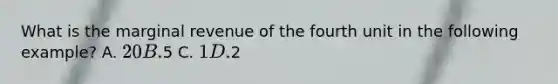 What is the marginal revenue of the fourth unit in the following example? A. 20 B.5 C. 1 D.2