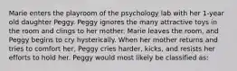 Marie enters the playroom of the psychology lab with her 1-year old daughter Peggy. Peggy ignores the many attractive toys in the room and clings to her mother. Marie leaves the room, and Peggy begins to cry hysterically. When her mother returns and tries to comfort her, Peggy cries harder, kicks, and resists her efforts to hold her. Peggy would most likely be classified as: