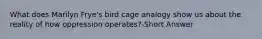 What does Marilyn Frye's bird cage analogy show us about the reality of how oppression operates?-Short Answer