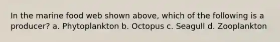 In the marine food web shown above, which of the following is a producer? a. Phytoplankton b. Octopus c. Seagull d. Zooplankton