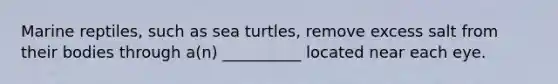 Marine reptiles, such as sea turtles, remove excess salt from their bodies through a(n) __________ located near each eye.