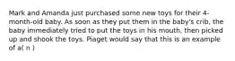 Mark and Amanda just purchased some new toys for their 4-month-old baby. As soon as they put them in the baby's crib, the baby immediately tried to put the toys in his mouth, then picked up and shook the toys. Piaget would say that this is an example of a( n )