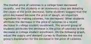 The market price of calzones in a college town decreased recently, and the students in an economics class are debating the cause of the price decrease. Some students suggest that the price decreased because the price of dough, an important ingredient for making calzones, has decreased. Other students attribute the decrease in the price of calzones to a recent decrease in college student enrollment. The second group of students attributes the decrease in the price of calzones to the decrease in college student enrollment. On the following graph, adjust the supply and demand curves to illustrate the second group's explanation for the decrease in the price of calzones.