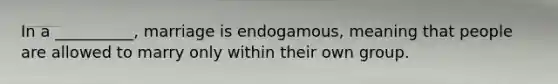 In a __________, marriage is endogamous, meaning that people are allowed to marry only within their own group.