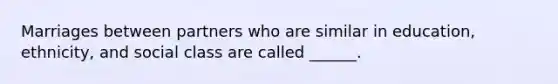 Marriages between partners who are similar in education, ethnicity, and social class are called ______.