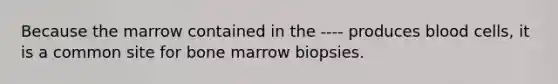 Because the marrow contained in the ---- produces blood cells, it is a common site for bone marrow biopsies.